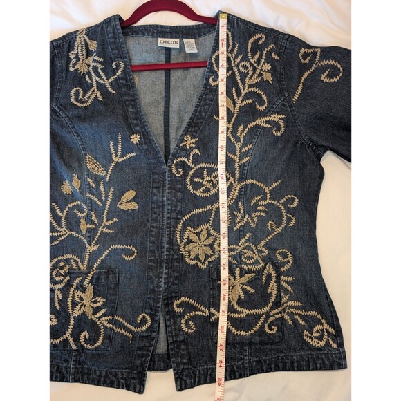 Chico's Dark Wash Floral Embroidered Denim Jean Jacket Women's Size 2 (12/L) - Picture 6 of 11